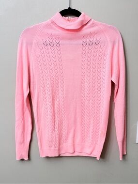 Vintage Pink Knit Turtleneck Sweater Back Zipper Long Sleeve